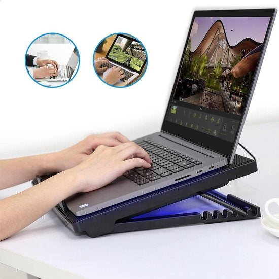 Strex Laptop Kühler Ständer - 5 Lüfter - 3 Kühlmodi - 6 Höhenstufen - Für 10-17 Zoll Laptops - Schwarz