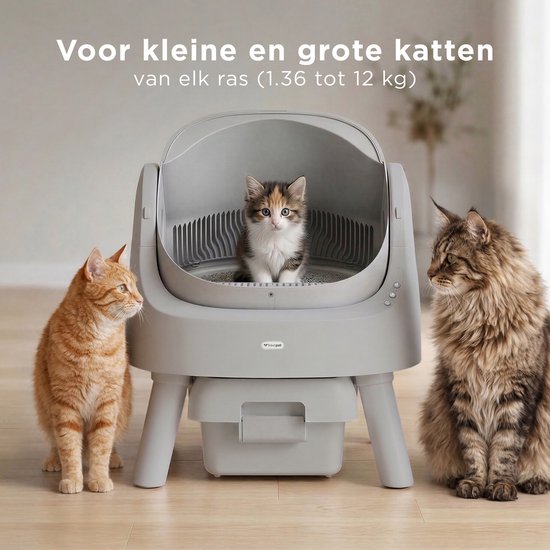 TrevoPet® Automatisches Katzenklo - Selbstreinigend & Sicher - Für Katzen bis zu 12KG - Inkl. Matte, 60 Abfallbeutel & Zubehör - 10L Abfallbehälter - Grau
