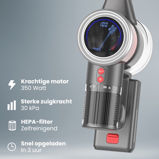 Auronic Stick Staubsauger - Kabellos - Standstaubsauger - Ohne Beutel - 350W - Extra Akku - Staubsauger - Grau/Rot