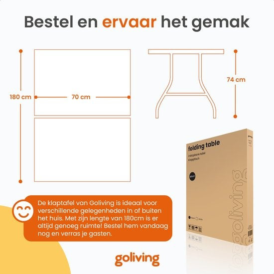 Goliving Klapptisch - Klapptisch - Campingtisch - Outdoor-Klapptisch - Wetterfest - 180 x 70 x 74 cm - Schwarz