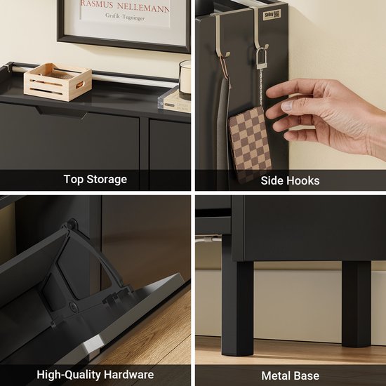 SoBuy Schuhschrank für den Eingangsbereich – Schuhregal aus Holz mit LED-Beleuchtung und Design – Für den Eingangsbereich und den Flur, für kleine Räume – Schwarz, 100 x 19 x 93 cm, FSR100-E-SCH