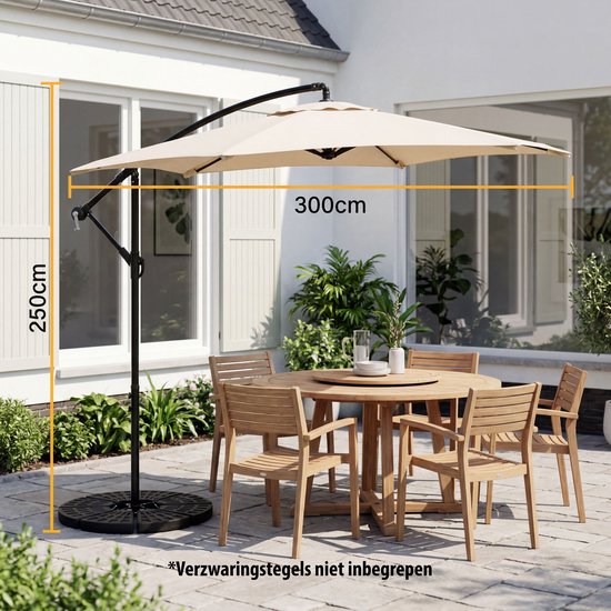 Tristar Schwebeparasol – 300 cm, rund – Garten & Balkon – höhenverstellbar – inkl. Kreuzfuß & Schutzhülle – PA-7906 – Beige
