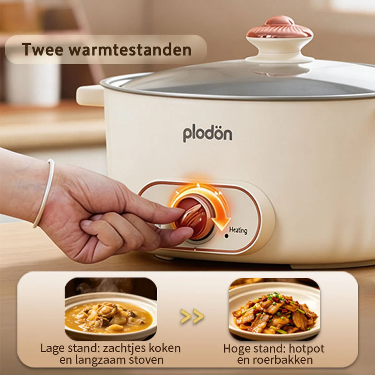 Plodon Elektrischer Hotpot 7 Liter – Multifunktionaler Kochtopf mit Antihaftbeschichtung – 1600 W – Ø 30,5 x 8,5 cm – RHG-70XVv