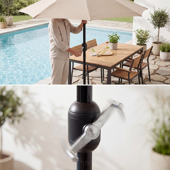 Tristar Stabsonnenschirm – 300 cm, rund – Garten & Balkon – neigbar – inkl. Schutzhülle – PA-7904 – Beige