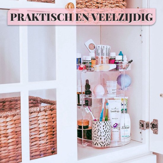 Homewize Abode - Make Up Organizer Transparent - 360 Grad drehbarer Ständer - Schmuckkästchen - Makeup & Nagellack Organizer - Acryl