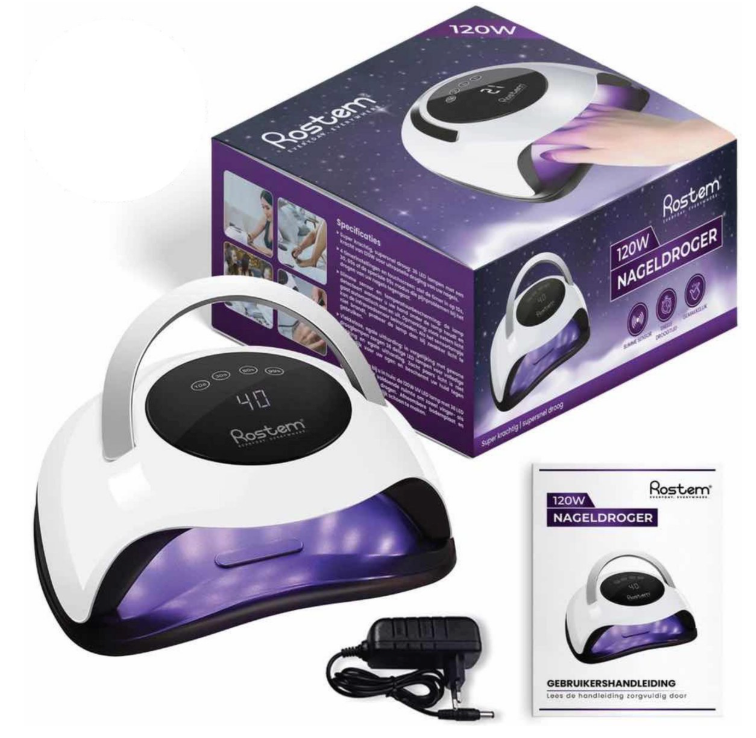 Rostem 120 Watt UV-LED-Nageltrockner - Nagellampe - perfekt gehärteter Nagelgel-Lack - LED-Lampe - langes Kabel - weiß