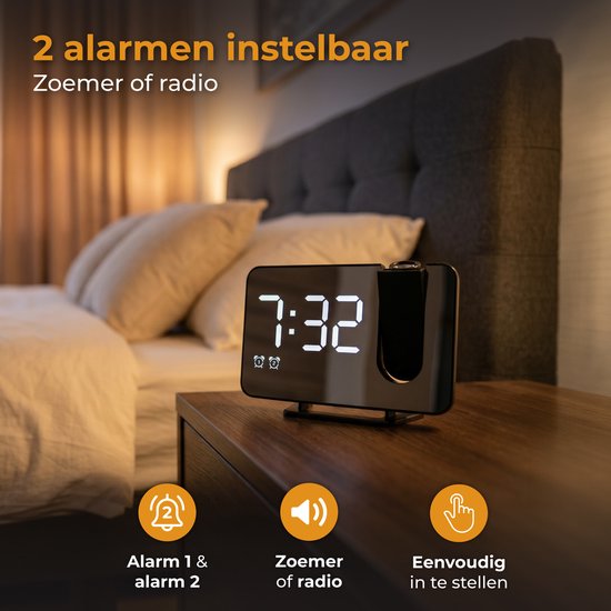 Nuvance Radiowecker – Digitaler Wecker mit Projektion – Radiowecker – 2 Weckzeiten – Digitale Wecker – Radiowecker mit Netzstrom