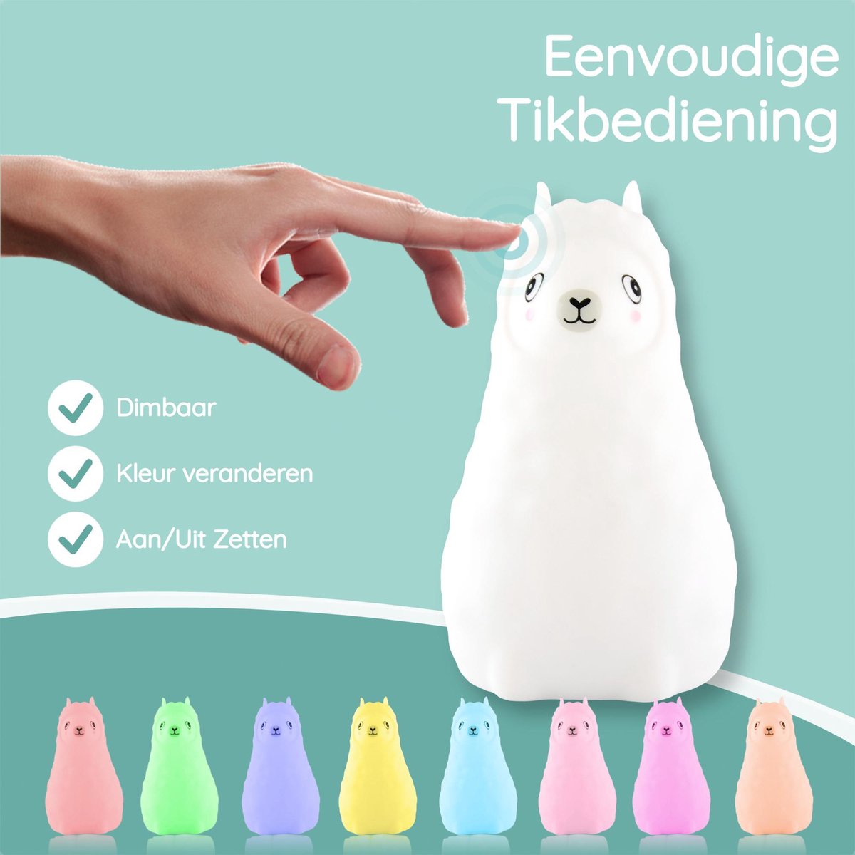 Sleepy Friends Kinder-Nachtlicht Lama - 95x97x100 mm - 8 Farben - USB Wiederaufladbar - Dimmbar - Nachtlicht Baby & Kind