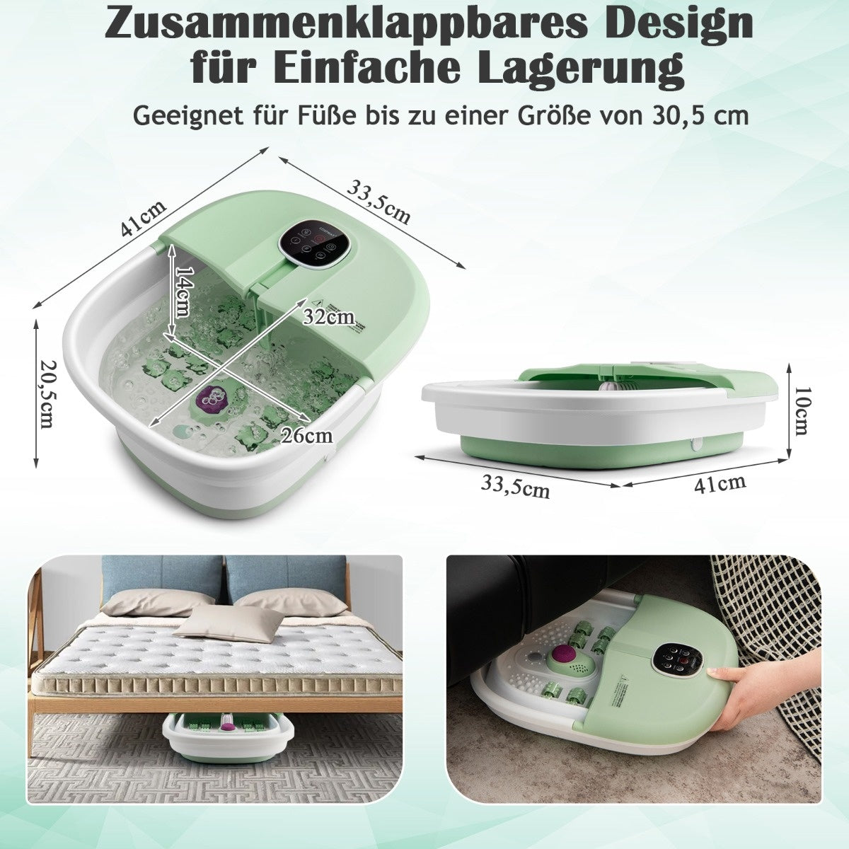 Coast faltbares Wärmefußbad mit Fernbedienung Massagegerät 33,5 x 41 x 20,5 cm grün