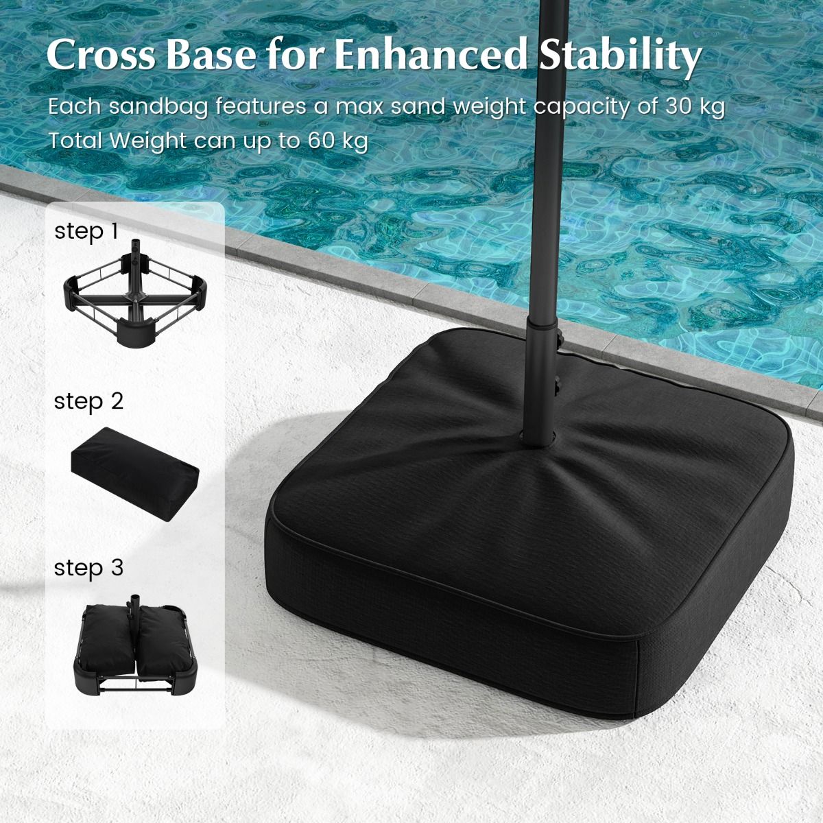 Coast Doppel-Gartenschirm mit solarbetriebenem LED-Licht – 400 x 200 cm – Grau