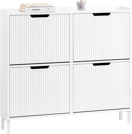 SoBuy FSR177-L-W Schuhschrank Weiß - Schmal mit 4 Klappen & 8 Fachböden