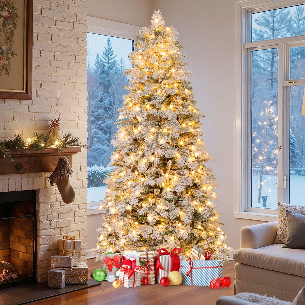 Coast Kunstweihnachtsbaum – verschneit – mit LED-Beleuchtung – 210 cm – grün und weiß