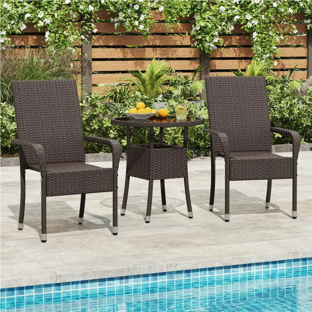 Yaheetech Gartenstühle, 2er-Set – Braun – Polyrattan – 58 x 62,5 x 94,5 cm – Stapelbar, mit Armlehnen