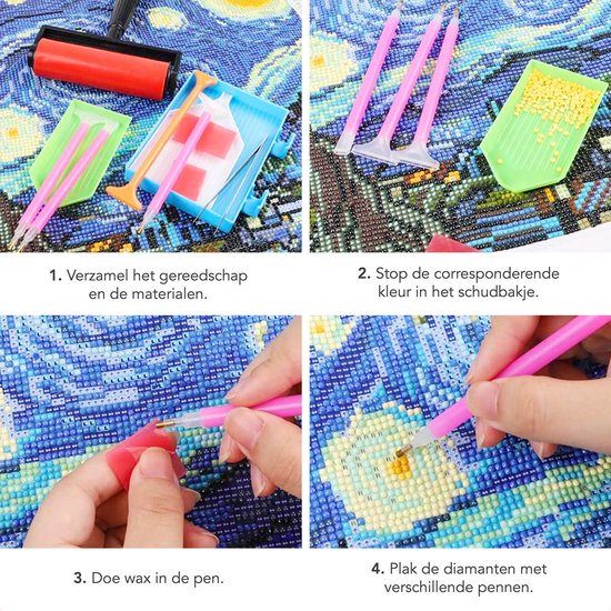 Happy Painter - Diamant-Malzubehör Erwachsene - Set 48-teilig - mit Walze 28 Fächer - Aufbewahrungsbox und Stift - Sortierbox - Perlenbox