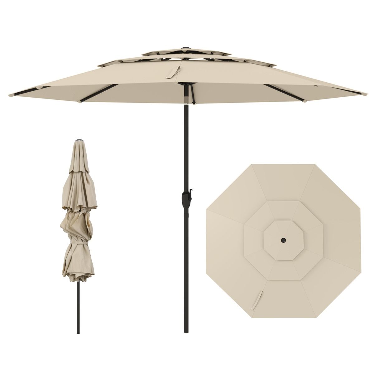 Coast Tischsonnenschirm – 3-lagig, belüftet – Neigbar mit Handkurbel – 300 cm Durchmesser – Beige