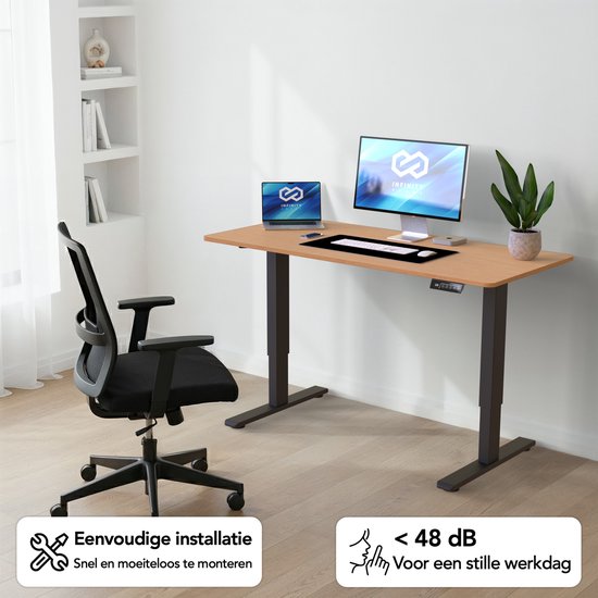 Infinity Goods Sitz-Steh-Schreibtisch, elektrisch verstellbar – 140 x 60 cm – Speicherfunktion – Holzoptik