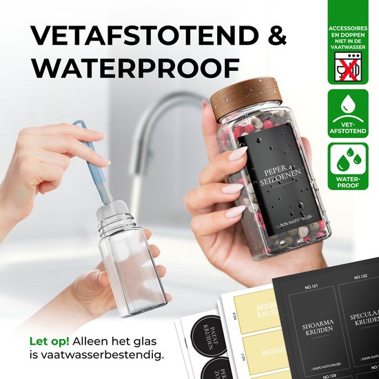 Soothe 36 Glasgewürzdosen quadratisch mit Akaziendeckel - 2 Arten von Streudeckeln - Gewürzstreuer - Gewürzdosen - Komplettset inkl. Gewürzsticker, Kreidestift und Zubehör - 120ml