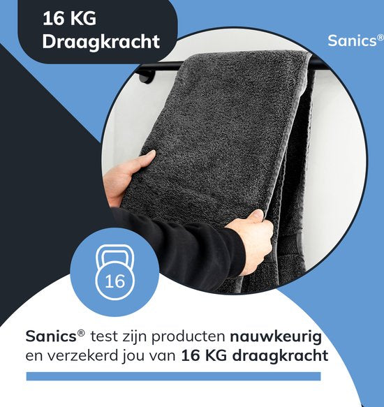 Sanics Handtuchhalter 60 cm – Schwarzes Edelstahl – Inklusive Montageset