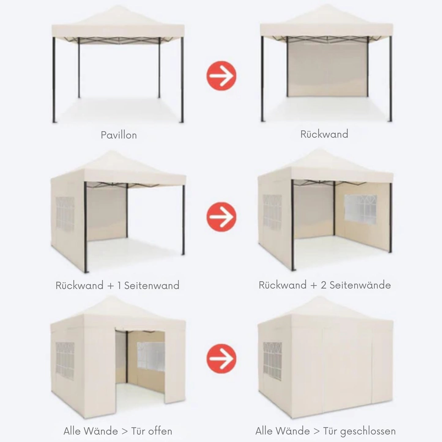 LifeGoods Partyzelt Pavillon - 3x3 m - Mit Seitenwänden - Leicht aufbaubar - Faltbar - Wasserdicht - Inkl. Tragetasche mit Rädern - Beige