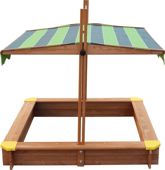 AXI Lily Holzsandkasten mit verstellbarem Dach in Braun/Grün – Mit Sitzbänken, Bodenplane und Schutzhülle – FSC-zertifiziertes Holz – 118 x 118 cm