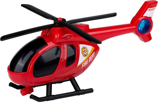 Eddy Toys Feuerwehrwagen-Set, 3-teilig – Feuerwehrwagen-Set mit Anhänger, Hubschrauber und Feuerwehrauto – Spielzeugauto, Hubschrauber und Feuerwehrauto mit Licht und Sound – Feuerwehr – Rot