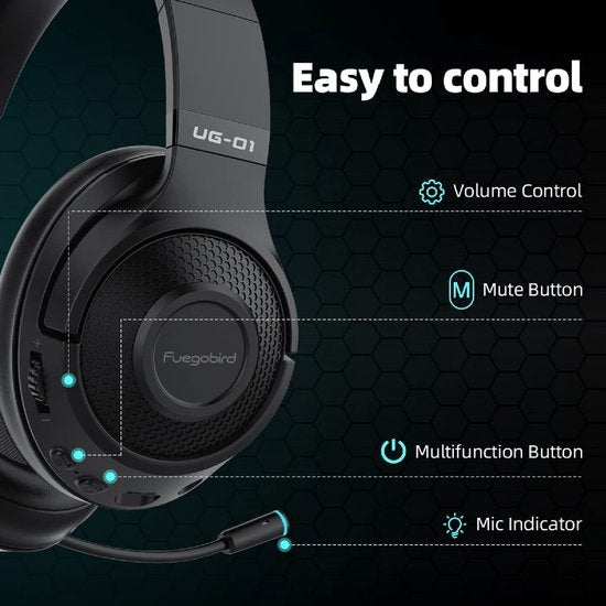 Fuegobird UG-01 2.4GHz Wireless Gaming Headset - Bluetooth Headset - Multiplattform - Geeignet für PS4/PS5, Nintendo Switch - Schwarz