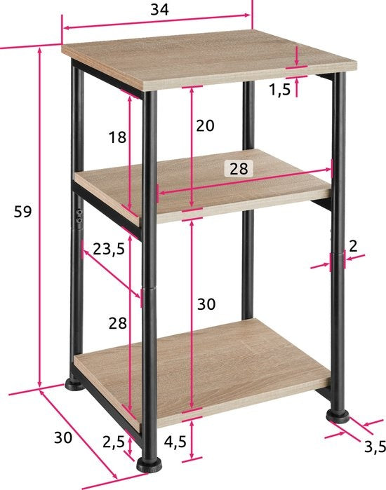 tectake - Beistelltisch Memphis - industriell - 34x30x59cm - hellbraun - 404669