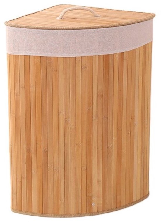 Ceruzo Bambus-Wäschekorb - Eckmodell - 72L - faltbar - Deckel - 35 x 35 x H 60 cm- Natur