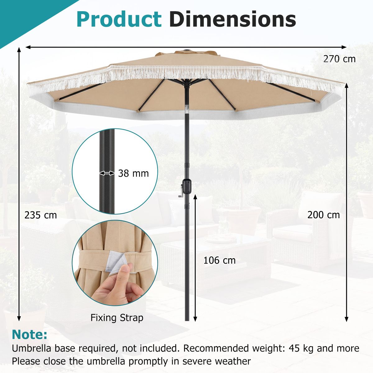 Coast-Sonnenschirm mit Schwenk- und Neigungsfunktion – 270 cm Durchmesser – stabile Metallstreben – beige