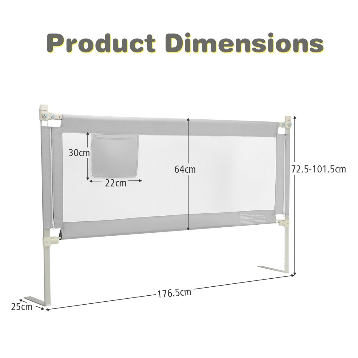 Coast Bettgitter abschließbar 176,5 x 25 x 101,5 cm Grau - 24 verstellbare Höhen und Seitentasche