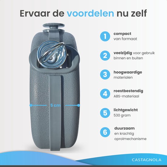 Castagnola Wäscheleine - Ausziehbare Wäscheleine - Wäscheleinenfaden - Wäscheleine 12 Meter - Kapazität bis zu 13 kg