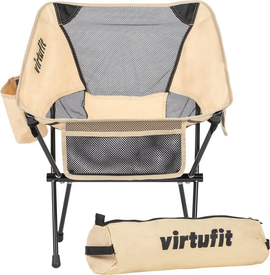 VirtuFit Camping Chair Compact - Strandstuhl - Inklusive Tragetasche - Geeignet für Festivals, Campingplätze und Strände - Inklusive Armlehnen - Einfaches Tragen und Aufstellen - Beige