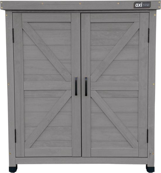 AXI Felix Aufbewahrungsschrank aus Holz – Gartenschrank aus FSC-Holz – Magnetverschluss – Verstellbare Füße – 80 x 45 x 93 cm – Warmgrau