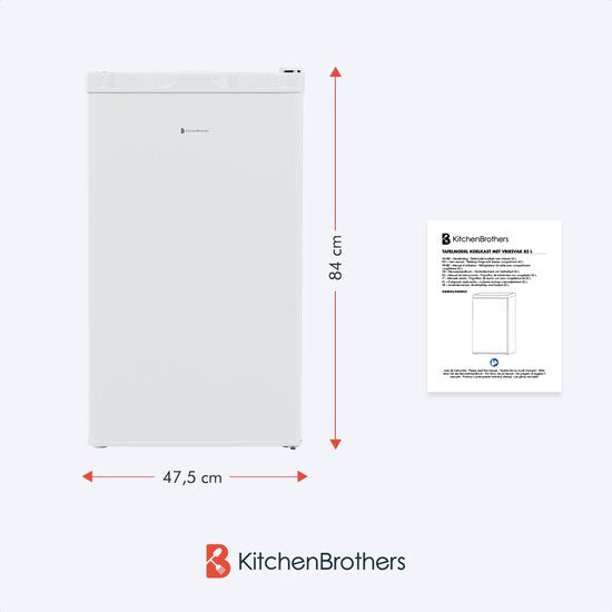KitchenBrothers Kühlschrank - 81L - Tischkühlschrank mit Gefrierfach - Eisfach - Frigo - Freistehend - Weiß