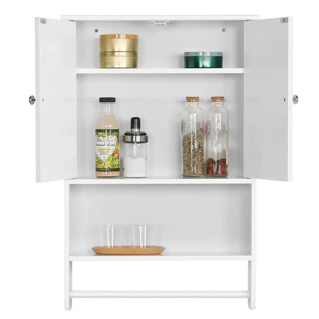 Yaheetech Wandschrank für das Badezimmer – Weiß – 48,5 x 14 x 73 cm – Handtuchhalter, offenes Fach, verstellbare Einlegeböden