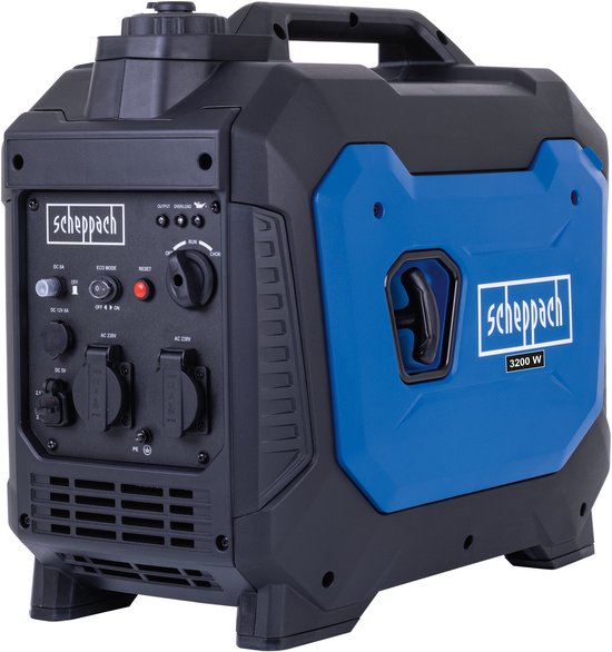 Scheppach Benzingenerator SG3500i – 3500 W – Inverter-Generator – 4,8 PS – Aggregat mit 2x 230 V, 1x 12 V und 2x USB-Anschlüssen – Benzin-Stromgenerator