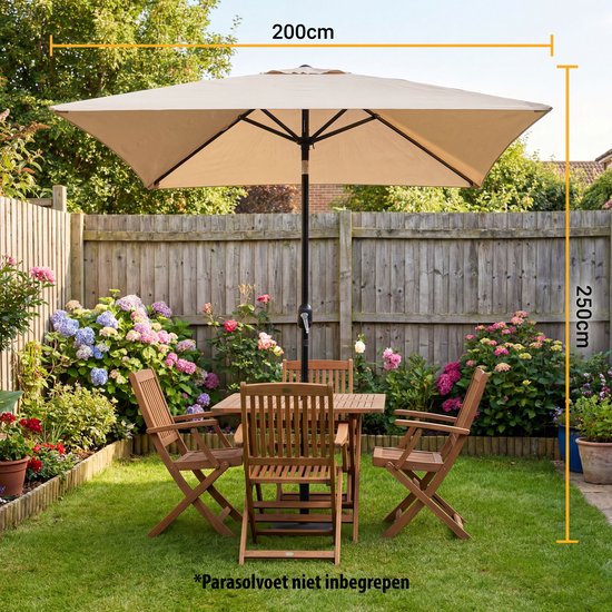 Tristar Stabsonnenschirm – quadratisch – 200 x 200 cm – Balkon & Garten – neigbar – inkl. Schutzhülle – PA-7902 – Beige