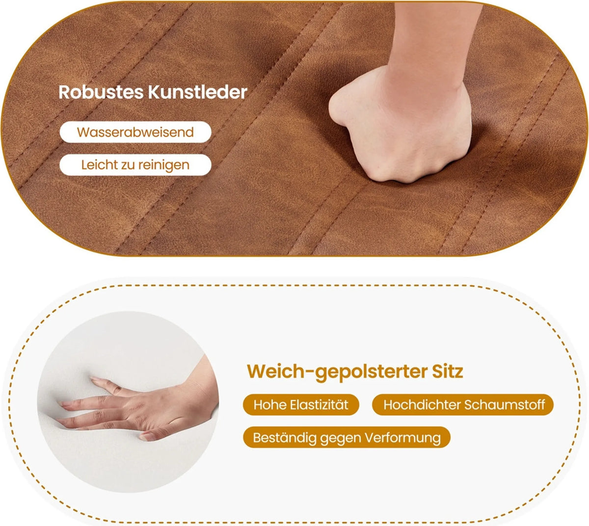Esszimmerstühle, 2er-Set mit hoher Rückenlehne und Metallbeinen, Kunstleder, rostbraun