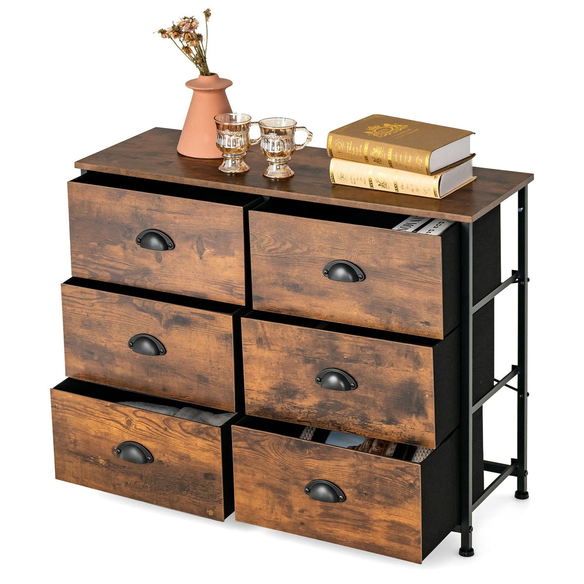 Coast Kommode - mit 6 Schubladen - Holz - 3 Ebenen - rustikales Braun