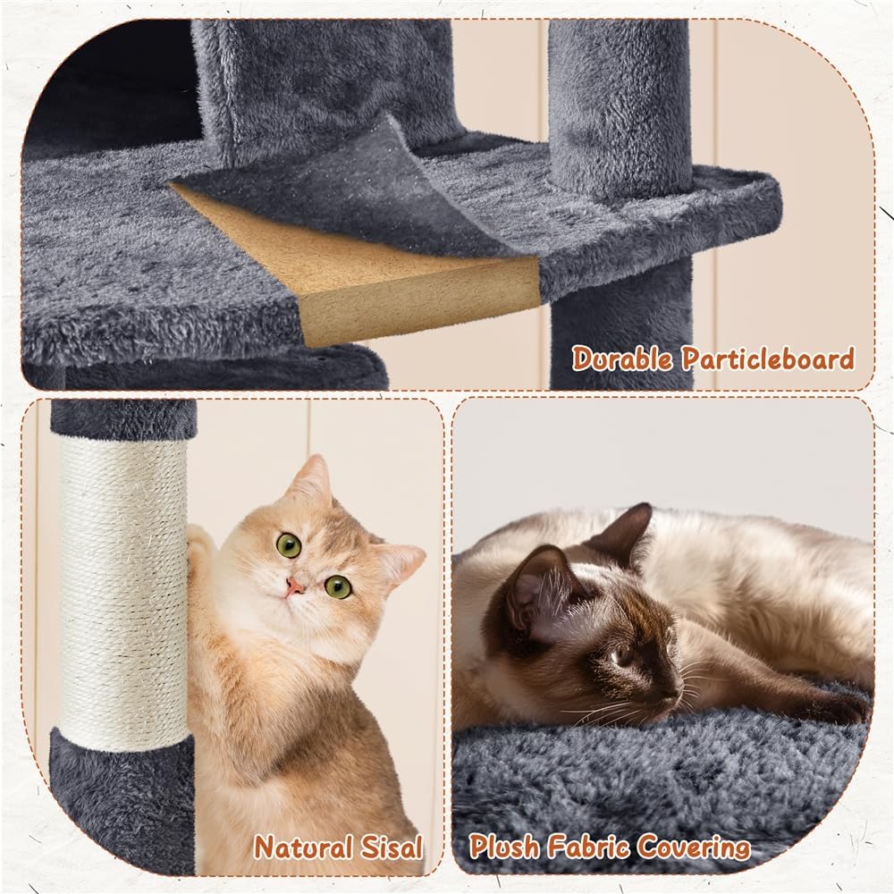 Yaheetech Kratzbaum für Katzen – 3 Katzenhäuschen – 194 cm hoch – dunkelgrau