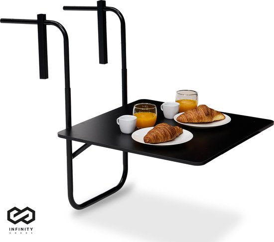 Infinity Goods Balkontisch - klappbar - 60 x 60 CM - verstellbar - hängend - Schwarz
