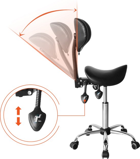Sattelhocker ergonomische Stuhl - Höhenverstellbar (55 cm bis 73 cm) - Neigbare und verstellbare Rückenlehne - Schwarz