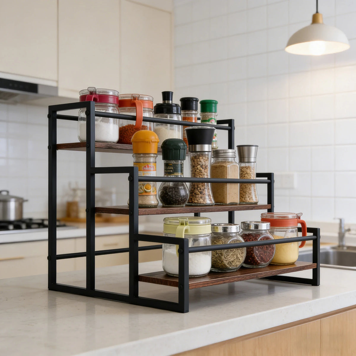 SRD Mehrstöckiger Tischständer für Sirup und Gewürze, 2er-Set – Schwarz – Metall