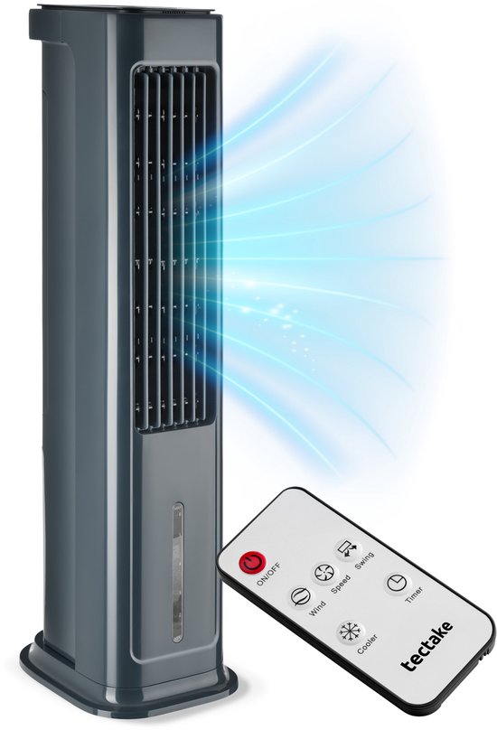tectake® 4-in-1-Luftkühler Alaska – 5 l Wassertank – 3 Stufen – Luftkühler – Luftkühler mit Schwenkfunktion – Timer – Fernbedienung – Kühlelemente – Luftbefeuchter – Ventilator – Luftreiniger – Anthrazit