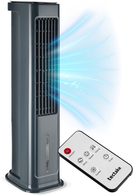 tectake® 4-in-1-Luftkühler Alaska – 5 l Wassertank – 3 Stufen – Luftkühler – Luftkühler mit Schwenkfunktion – Timer – Fernbedienung – Kühlelemente – Luftbefeuchter – Ventilator – Luftreiniger – Anthrazit