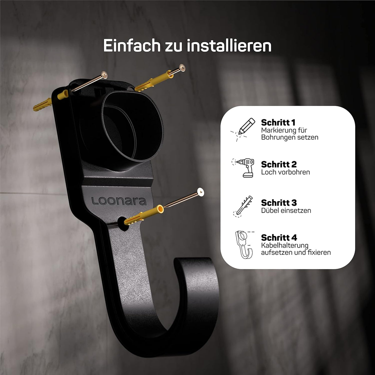 loonara Kabelhalterung für Elektroauto-Ladegeräte - Typ 2 - mit Wandhalterung