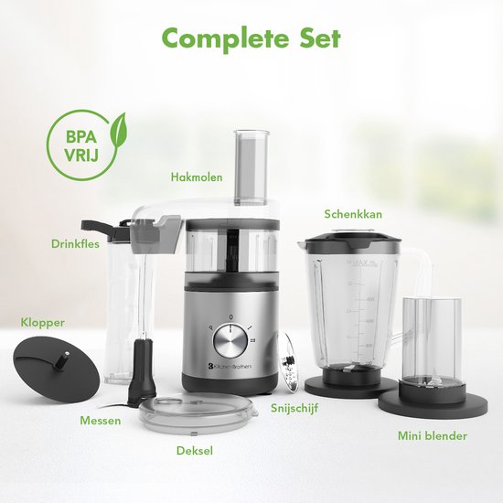 KitchenBrothers Küchenmaschine - Zerkleinerer - Gemüseschneider - 5-in-1 Multifunktionsmodell - Kompakte 0.5L Küchenmaschine - Zwiebelschneider - Schwarz