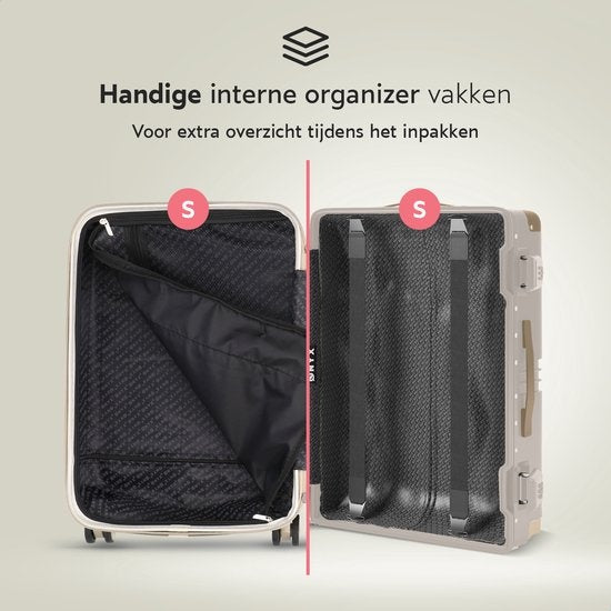ONYX® - 2-teiliges Kofferset - Handgepäck mit Fronttasche und Check-in-Koffer - 35L/100 L - TSA-Schloss - Leichter Trolley - Aluminiumverschluss - Beige