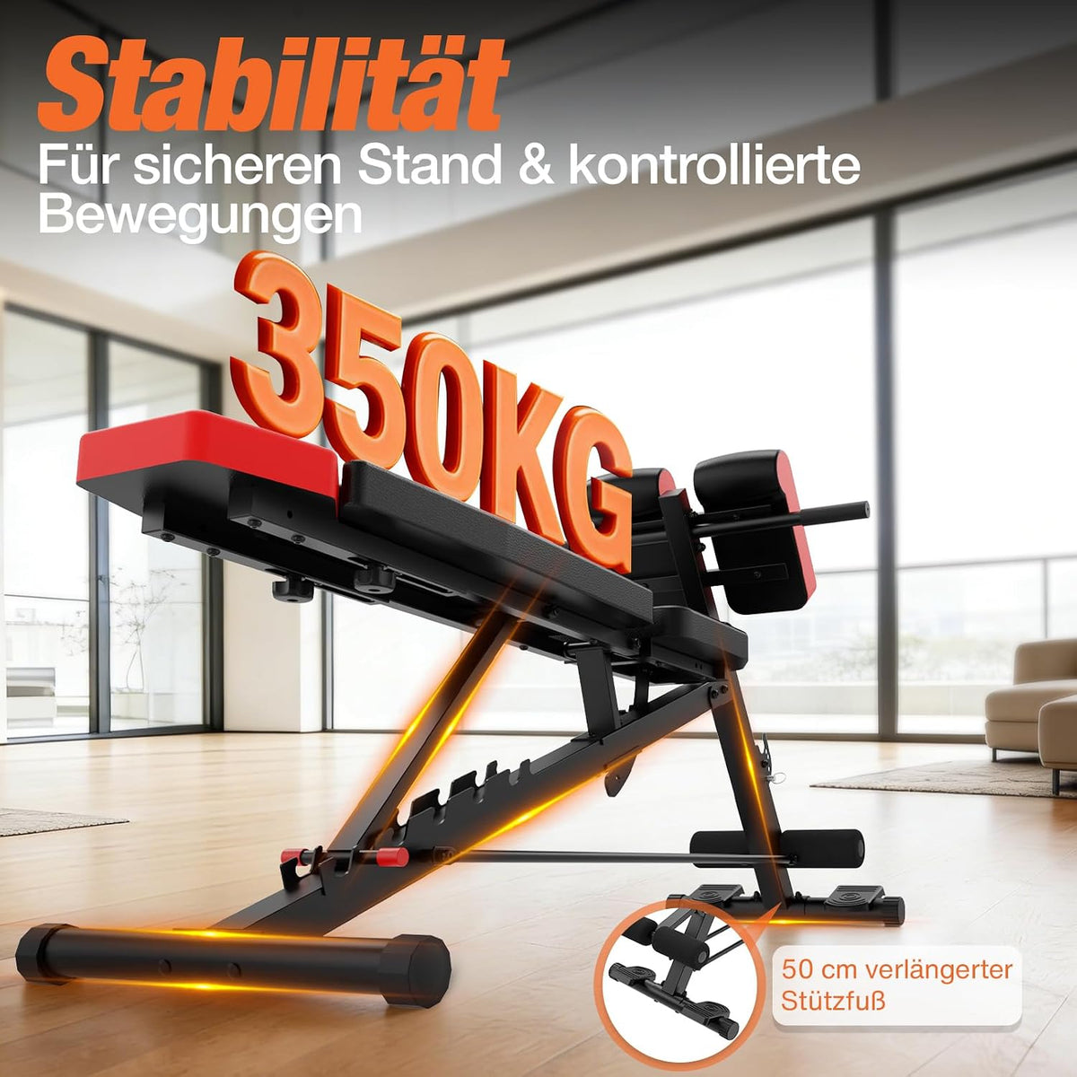 DH FitLife 6-in-1-Hantelbank – Verstellbare Rückenlehne – Hyperextension & Nordic Curl – Bis zu 350 kg – 163 x 50 x 130 cm – Schwarz