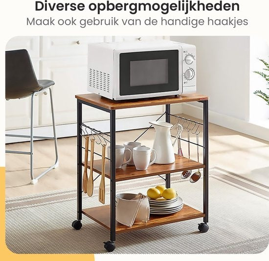 Goliving Küchenwagen - Küchenschrank - Küchenregal - Servierwagen - Küchenorganisator - Modern - 60 x 40 x 89 cm - Braun